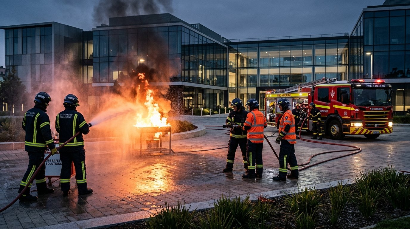 Firefighters and Safety Demonstration Drill